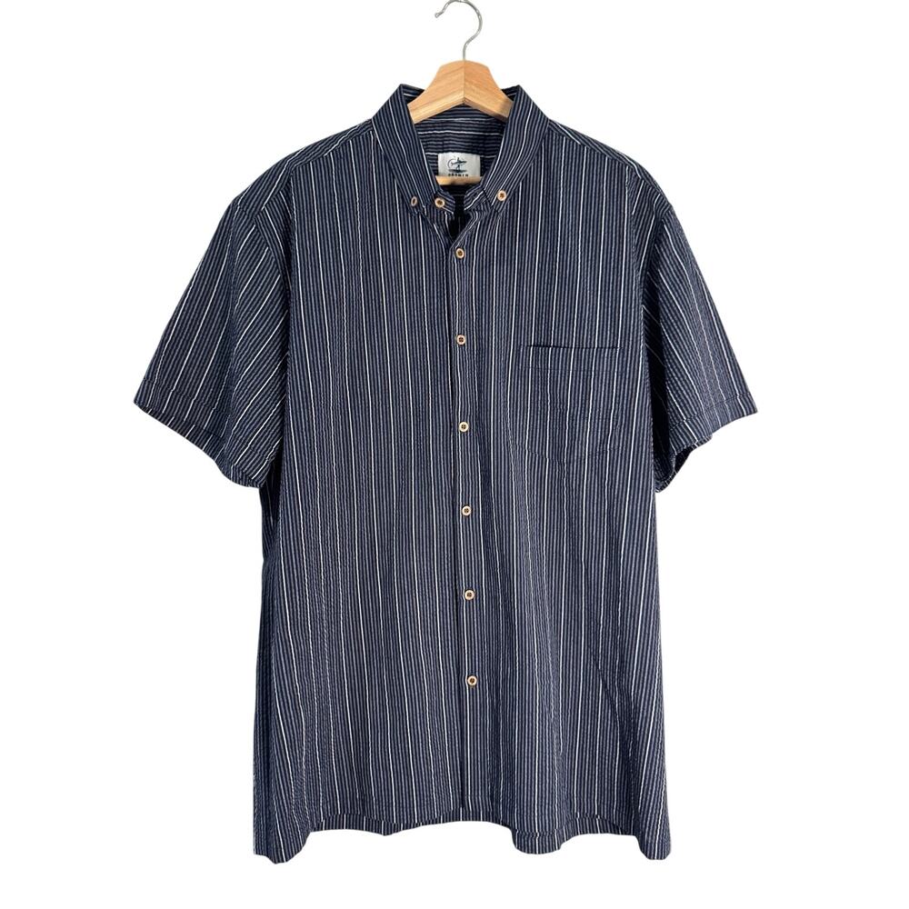 Oromen Black Striped Button Down XXL